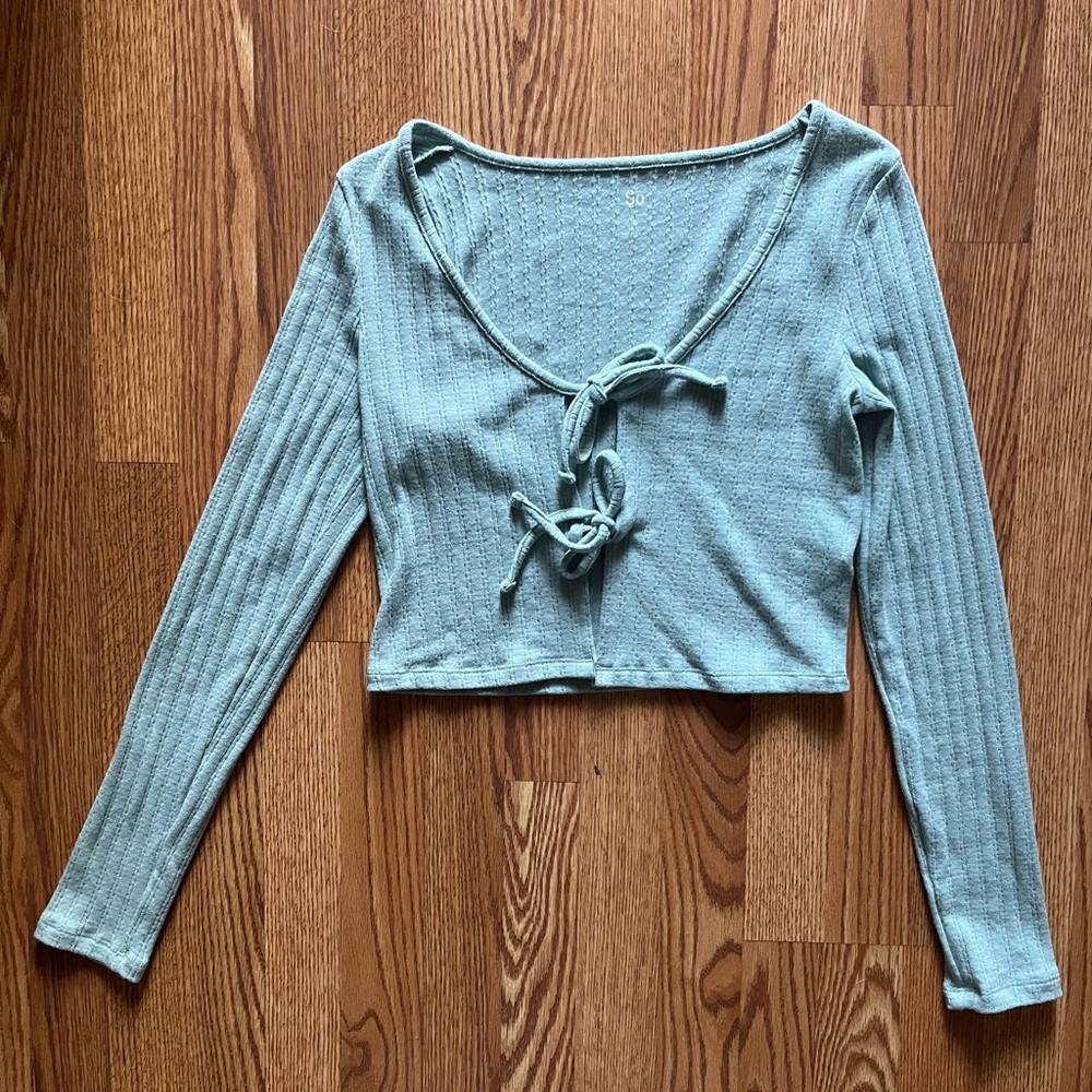 Blue tie-front cardigan